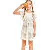 Haloumoning Girls Crochet Swim Beach Cover Up Short Sleeve Swimsuits Long Beach Dress 5-14 Years(Beige)