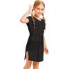 Haloumoning Girls Crochet Swim Beach Cover Up Short Sleeve Swimsuits Long Beach Dress 5-14 Years(Black)
