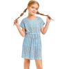 Haloumoning Girls Crochet Swim Beach Cover Up Short Sleeve Swimsuits Long Beach Dress 5-14 Years(Blue)
