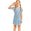 Haloumoning Girls Crochet Swim Beach Cover Up Short Sleeve Swimsuits Long Beach Dress 5-14 Years(Blue)
