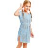 Haloumoning Girls Crochet Swim Beach Cover Up Short Sleeve Swimsuits Long Beach Dress 5-14 Years(Blue)