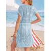 Haloumoning Girls Crochet Swim Beach Cover Up Short Sleeve Swimsuits Long Beach Dress 5-14 Years(Blue)