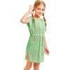 Haloumoning Girls Crochet Swim Beach Cover Up Short Sleeve Swimsuits Long Beach Dress 5-14 Years(Light Green)