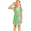 Haloumoning Girls Crochet Swim Beach Cover Up Short Sleeve Swimsuits Long Beach Dress 5-14 Years(Light Green)