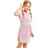 Haloumoning Girls Crochet Swim Beach Cover Up Short Sleeve Swimsuits Long Beach Dress 5-14 Years(Pink)