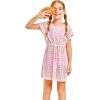 Haloumoning Girls Crochet Swim Beach Cover Up Short Sleeve Swimsuits Long Beach Dress 5-14 Years(Pink)
