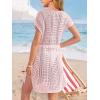 Haloumoning Girls Crochet Swim Beach Cover Up Short Sleeve Swimsuits Long Beach Dress 5-14 Years(Pink)