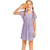 Haloumoning Girls Crochet Swim Beach Cover Up Short Sleeve Swimsuits Long Beach Dress 5-14 Years(Purple)