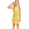 Haloumoning Girls Crochet Swim Beach Cover Up Short Sleeve Swimsuits Long Beach Dress 5-14 Years(Yellow)