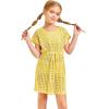 Haloumoning Girls Crochet Swim Beach Cover Up Short Sleeve Swimsuits Long Beach Dress 5-14 Years(Yellow)