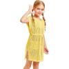 Haloumoning Girls Crochet Swim Beach Cover Up Short Sleeve Swimsuits Long Beach Dress 5-14 Years(Yellow)