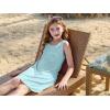 Haloumoning Girls Eyelet Swimsuit Cover Up Kids Casual Sleeveless Summer Beach Dress Coverups with Pockets 5-14 Years(Sky Blue)