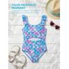 Haloumoning Girls One Piece Swimsuit Kids Cutout Ruffle Adjustable Straps Bathing Suit Beach Swimwear 5-14Y(Blue)