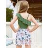 Haloumoning Girls One Piece Swimsuits with Mesh Skirt Ruffle One Shoulder Cut Out Bathing Suit Swimwear 5-14Y