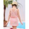 Haloumoning Girls Sleeveless Crochet Swimsuit Cover Up Kids Summer Hollow Out Knitted Beach Dress 7-14 Years(Pink)
