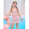 Haloumoning Girls Sleeveless Crochet Swimsuit Cover Up Kids Summer Hollow Out Knitted Beach Dress 7-14 Years(Pink)