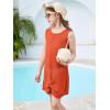 Haloumoning Girls Sleeveless Swim Cover Up Kids Summer Swimsuit Coverup Twist Front Beach Dress 5-14Y(Orange Red)