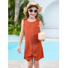 Haloumoning Girls Sleeveless Swim Cover Up Kids Summer Swimsuit Coverup Twist Front Beach Dress 5-14Y(Orange Red)