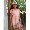 Haloumoning Girls Swim Cover Up Kids Summer Printed Short Sleeve Swimsuit Coverup Beach Bathing Suit Swimwear 5-14Y(Coral Pink)