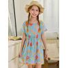 Haloumoning Girls Swim Cover Up Kids Summer Printed Short Sleeve Swimsuit Coverup Beach Bathing Suit Swimwear 5-14Y(Light Blue)