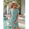 Haloumoning Girls Swim Cover Up Kids Summer Printed Short Sleeve Swimsuit Coverup Beach Bathing Suit Swimwear 5-14Y(Light Green)