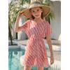 Haloumoning Girls Swim Cover Up Kids Summer Printed Short Sleeve Swimsuit Coverup Beach Bathing Suit Swimwear 5-14Y(Pink)