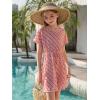 Haloumoning Girls Swim Cover Up Kids Summer Printed Short Sleeve Swimsuit Coverup Beach Bathing Suit Swimwear 5-14Y(Pink)