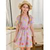 Haloumoning Girls Swim Cover Up Kids Summer Printed Short Sleeve Swimsuit Coverup Beach Bathing Suit Swimwear 5-14Y(Purple)