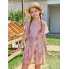 Haloumoning Girls Swim Cover Up Kids Summer Printed Short Sleeve Swimsuit Coverup Beach Bathing Suit Swimwear 5-14Y(Purple)