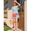 Haloumoning Girls Swim Cover Up Kids Summer Printed Short Sleeve Swimsuit Coverup Beach Bathing Suit Swimwear 5-14Y(Sky Blue)