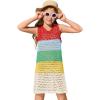Haloumoning Girls Color Block Crochet Knit Swim Cover up Kids Summer Sleeveless Beach Dress 5-14 Years(Red)