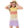 Haloumoning Girls Color Block Crochet Knit Swim Cover up Kids Summer Sleeveless Beach Dress 5-14 Years(Yellow)