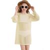 Haloumoning Girls Crochet Long Sleeve Beach Cover Up Kids Fashion Hollow Out Swimwear with Split Hem 5-14 Years(Apricot)