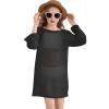 Haloumoning Girls Crochet Long Sleeve Beach Cover Up Kids Fashion Hollow Out Swimwear with Split Hem 5-14 Years(Black)