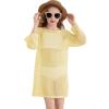 Haloumoning Girls Crochet Long Sleeve Beach Cover Up Kids Fashion Hollow Out Swimwear with Split Hem 5-14 Years(Light Yellow)
