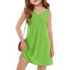 Haloumoning Girls Eyelet Swimsuit Cover Up Kids Casual Sleeveless Summer Beach Dress Coverups with Pockets 5-14 Years(Grass Green)