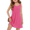 Haloumoning Girls Eyelet Swimsuit Cover Up Kids Casual Sleeveless Summer Beach Dress Coverups with Pockets 5-14 Years(Hot Pink)