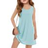 Haloumoning Girls Eyelet Swimsuit Cover Up Kids Casual Sleeveless Summer Beach Dress Coverups with Pockets 5-14 Years(Sky Blue)