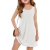 Haloumoning Girls Eyelet Swimsuit Cover Up Kids Casual Sleeveless Summer Beach Dress Coverups with Pockets 5-14 Years(White)