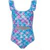 Haloumoning Girls One Piece Swimsuit Kids Cutout Ruffle Adjustable Straps Bathing Suit Beach Swimwear 5-14Y(Blue)