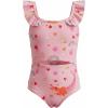 Haloumoning Girls One Piece Swimsuit Kids Cutout Ruffle Adjustable Straps Bathing Suit Beach Swimwear 5-14Y(Light Pink)
