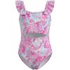Haloumoning Girls One Piece Swimsuit Kids Cutout Ruffle Adjustable Straps Bathing Suit Beach Swimwear 5-14Y(Light Purple)