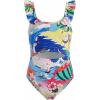 Haloumoning Girls One Piece Swimsuit Kids Cutout Ruffle Adjustable Straps Bathing Suit Beach Swimwear 5-14Y(Sea Blue)