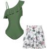 Haloumoning Girls One Piece Swimsuits with Mesh Skirt Ruffle One Shoulder Cut Out Bathing Suit Swimwear 5-14Y