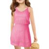 Haloumoning Girls Sleeveless Crochet Swimsuit Cover Up Kids Summer Hollow Out Knitted Beach Dress 7-14 Years(Hot Pink)