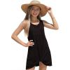 Haloumoning Girls Sleeveless Swim Cover Up Kids Summer Swimsuit Coverup Twist Front Beach Dress 5-14Y(Black)