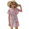 Haloumoning Girls Swim Cover Up Kids Summer Printed Short Sleeve Swimsuit Coverup Beach Bathing Suit Swimwear 5-14Y(Purple)