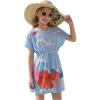 Haloumoning Girls Swim Cover Up Kids Summer Printed Short Sleeve Swimsuit Coverup Beach Bathing Suit Swimwear 5-14Y(Sky Blue)