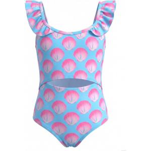 Haloumoning Girls One Piece Swimsuit Kids Cutout Ruffle Adjustable Straps Bathing Suit Beach Swimwear 5-14Y(Light Blue)