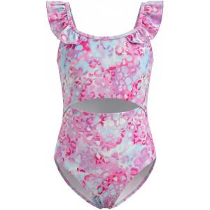 Haloumoning Girls One Piece Swimsuit Kids Cutout Ruffle Adjustable Straps Bathing Suit Beach Swimwear 5-14Y(Light Purple)